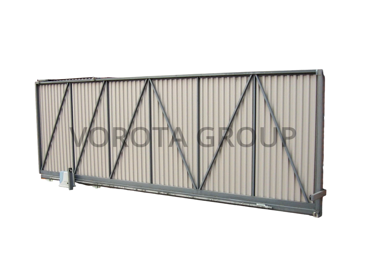 Откатные ворота на винтовых сваях Alutech из белого профлиста 3900x2200
