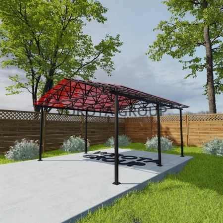 Двухскатный навес красного цвета, сотовый поликарбонат 5500*7000