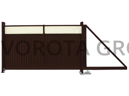 Откатные ворота на винтовых сваях Alutech коричневые 2300x2000